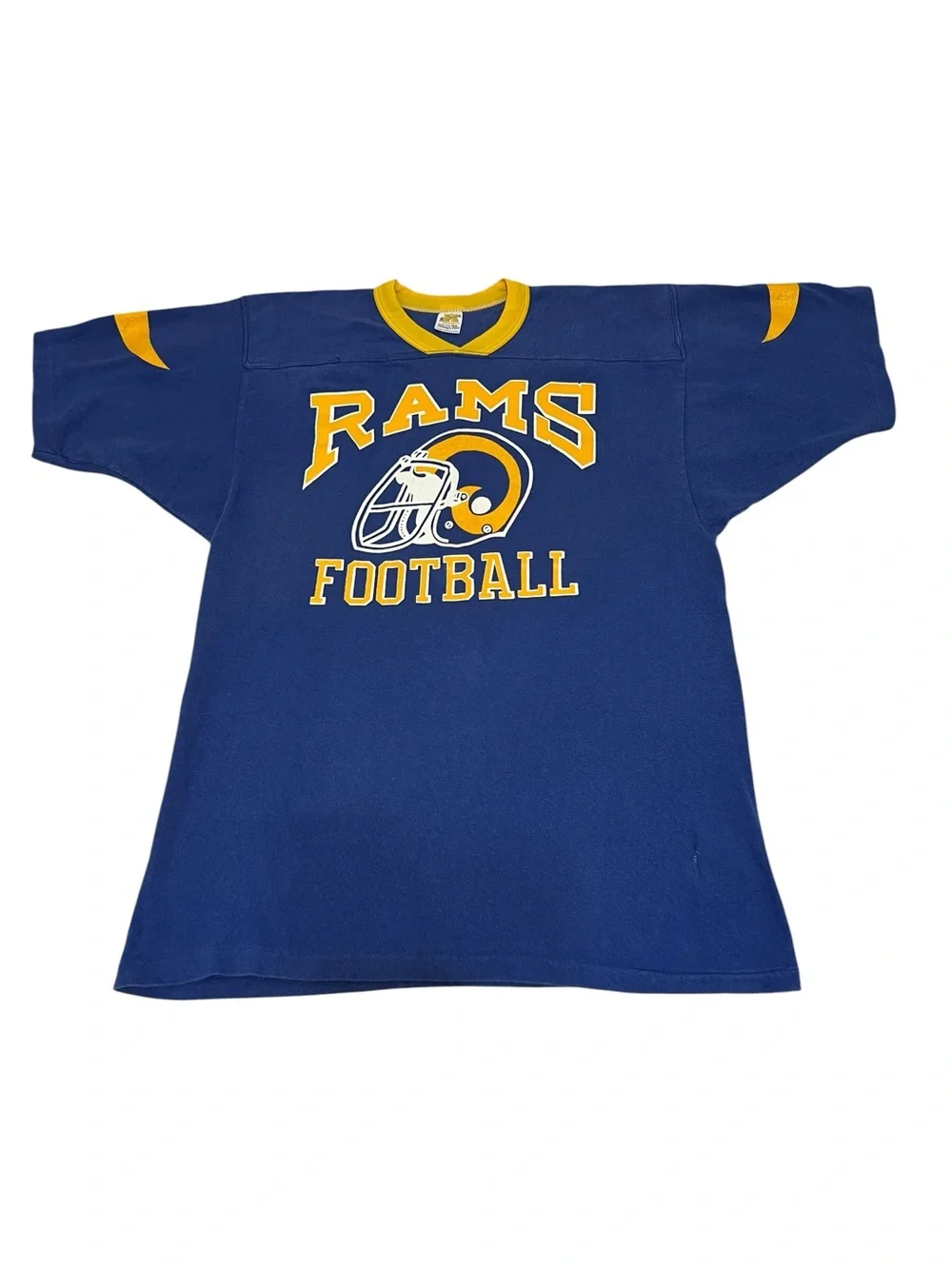 Vtg Russell Los Angeles RAMS Blue & Yellow Tee #85 Single-Stitched Large USA